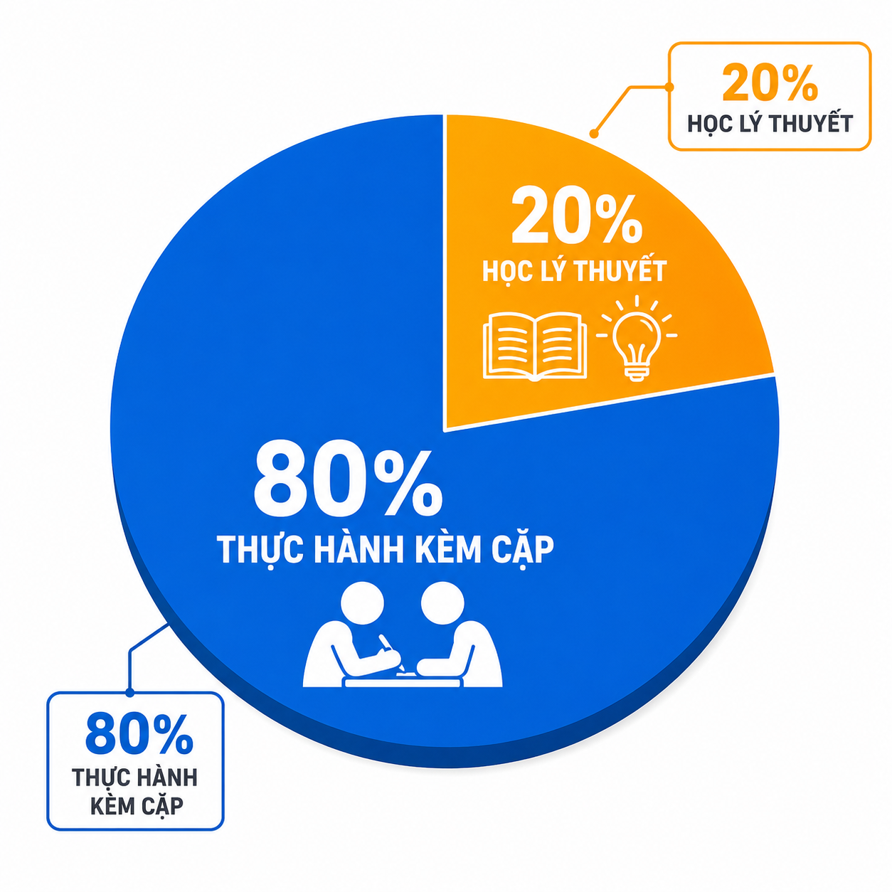 20% học lý thuyết - 80% thực hành kèm cặp